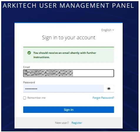 Confirmation that a password reset email has been sent