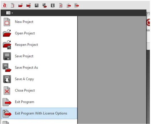 Exit Program With License Options menu item