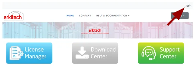 Arkitech Customer Portal front page