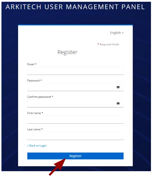 Registration form requesting account details