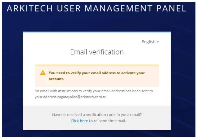 Confirmation that a verification email has been sent