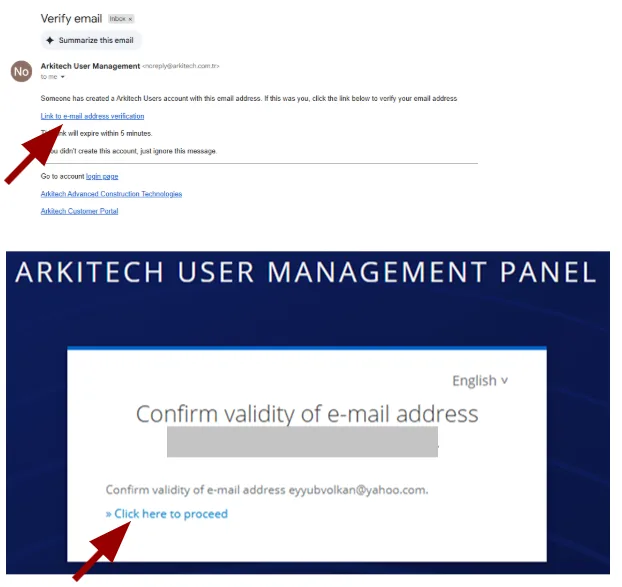 Verification email with a confirmation link