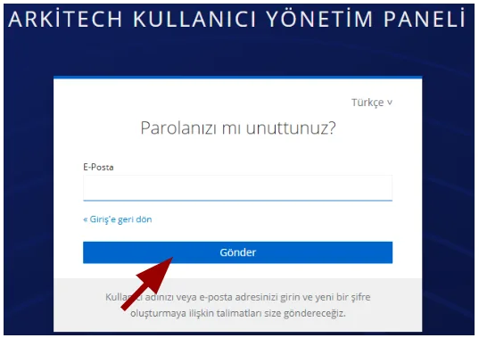 Şifre sıfırlama talebi formu