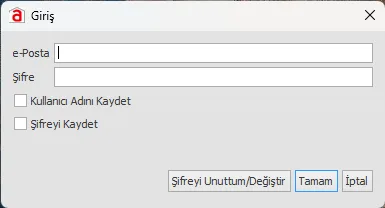 Kullanıcı Adını Kaydet ve Şifreyi Kaydet seçeneklerini gösteren Designer giriş formu