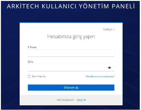 Arkitech Müşteri Portalı giriş formu