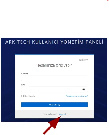 Kayıt Ol seçeneğini gösteren giriş menüsü